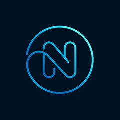 N letter logo in a circle. Impossible line style.