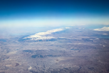 Beautiful earth and sea from a window airplane background