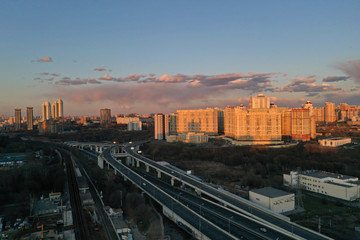 panoramic views from the drone on the architectural infrastructure of the big city