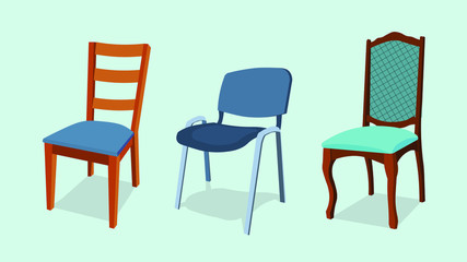 Chair set vector interior design illustration. collection set of elements. designer trendy furniture. modern and retro. contemporary danish EPS