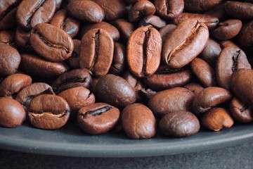 Coffee beans closeup. Macro photography. Coffee mood.