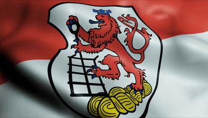 3D Waving Germany City Coat of Arms Flag of Wuppertal Closeup View