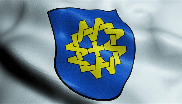 3D Waving Germany City Coat of Arms Flag of Willich Closeup View