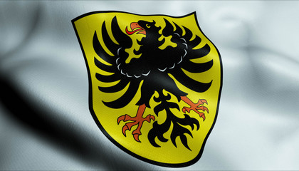 3D Waving Germany City Coat of Arms Flag of Waibstadt Closeup View