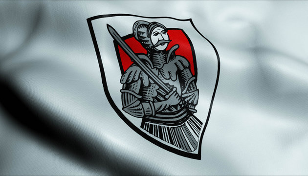 3D Waving Germany City Coat of Arms Flag of Wanfried Closeup View