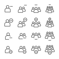 Simple Set of Business People Related Vector flat Line Icons. Contains such as teamwork, group of people, colleague, negative, deleted, dismissed and more.