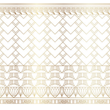 Gold art deco borders with ornament on white background