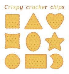 vector set of baked cracker chips of different shapes