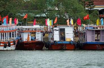 colorful lantern boats on thu bon river