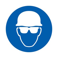 Safety helmet and glasses must be worn. Standard ISO 7010.