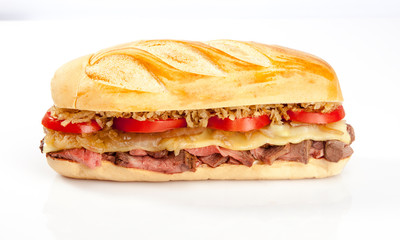 roast beef sandwich on white background