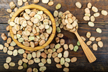 dry broad beans on the table top view