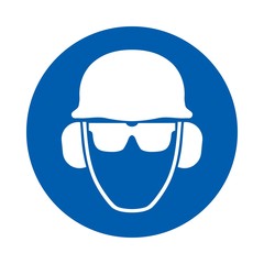Safety helmet, glasses and ear protection must be worn. Standard ISO 7010