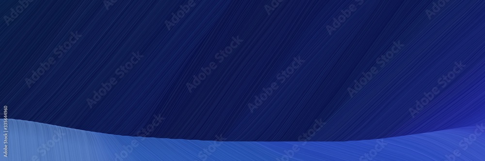 Poster elegant abstract curved lines surreal designed horizontal header with very dark blue, steel blue and
