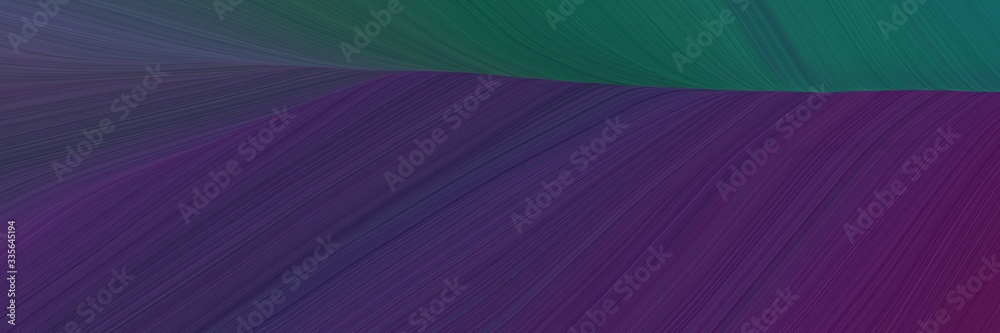 Poster elegant abstract curved lines decorative designed horizontal banner with very dark violet, teal gree