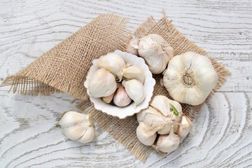 garlic on a wooden table