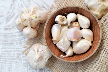 garlic on wooden table