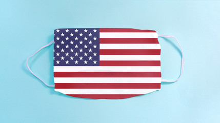 medical protective facemask with usa flag health care concept