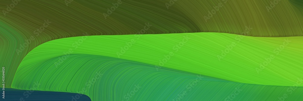 Poster elegant abstract curved lines colorful header with dark green, forest green and dark olive green col