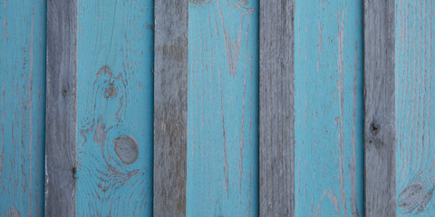 Texture of Wooden blue grey panel Vintage beach wood background vertical weathered plank painted in turquoise gray