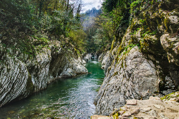 Gorge with a stormy mountain river