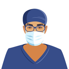 Doctor in a medical mask. Pandemic medical concept. Vector illustration