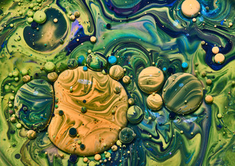 Colourful acrylic bubbles.Fluid art marble texture. Backdrop  abstract iridescent paint effect....
