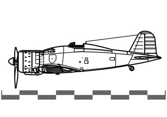Fiat G.50 Freccia. World War 2 combat aircraft. Side view. Image for illustration and infographics.