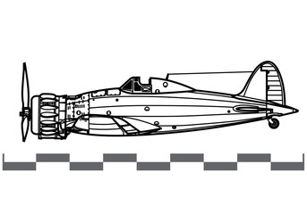 Macchi C.200 Saetta. World War 2 combat aircraft. Side view. Image for illustration and infographics.