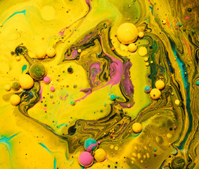 Colourful acrylic bubbles.Fluid art marble texture. Backdrop  abstract iridescent paint effect....