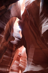 Page, Arizona / USA - August 05, 2015: Rock formations inside Upper Antelope Canyon, Page, Arizona, USA