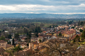 Fototapeta na wymiar aerial view of the old town in France. Trevoux.