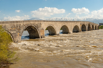 Fototapeta na wymiar Mus City / Turkey. Murat River and Ancient Bridge in Mus.