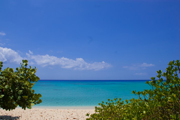 Une section de Seven Mile Beach sur Grand Cayman dans les îles Caïmans. Cette île tropicale paradisiaque des Caraïbes est un point chaud pour le tourisme aisé