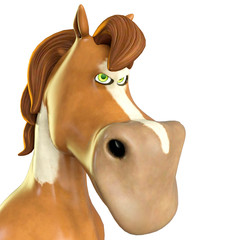 horse cartoon is a little bit angry on white background close up © DM7