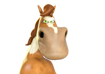 horse cartoon is angry on white background © DM7