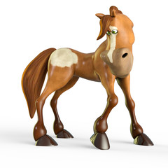 horse cartoon is looking down white background