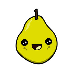 Cartoon smiling pear. Kawaii illustration.