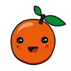 Cartoon smiling orange fruit. Kawaii illustration.