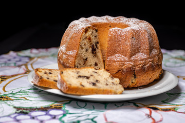 Cake, raisins, black background 06