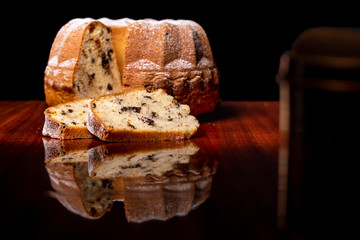 Cake, raisins, black background 01