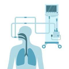 Mechanical ventilation vector flat illustration isolated on white background. Male chest silhouette with lungs isolated on white background. Coronavirus concept.