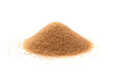 Raw Brown Cane Sugar Isolated on White Background