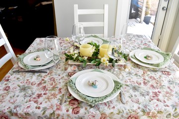 Fancy table settings for celebration meal 