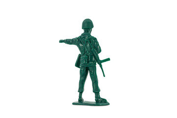 Green toy soldiers on white background. Soldier one on six models. (1/6) Picture four on sixteen viewing angles. (04/16)