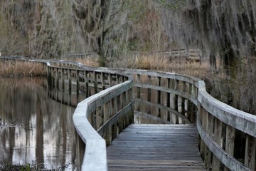 flooded wooden bridge