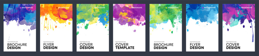 Bundle of bright watercolor background templates for booklet, brochure or flier