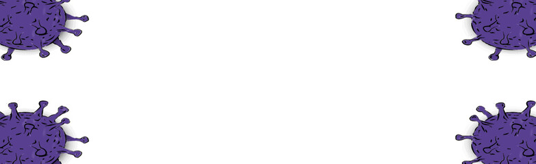 Marco para texto con virus en los extremos. Coronavirus morado. 