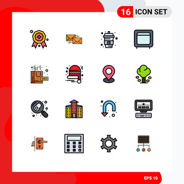 Modern Set Of 16 Flat Color Filled Lines And Symbols Such As Open, Gold, Letter, Box, Water