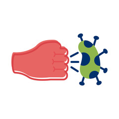 fist hand hitting covid 19 particle flat style icon